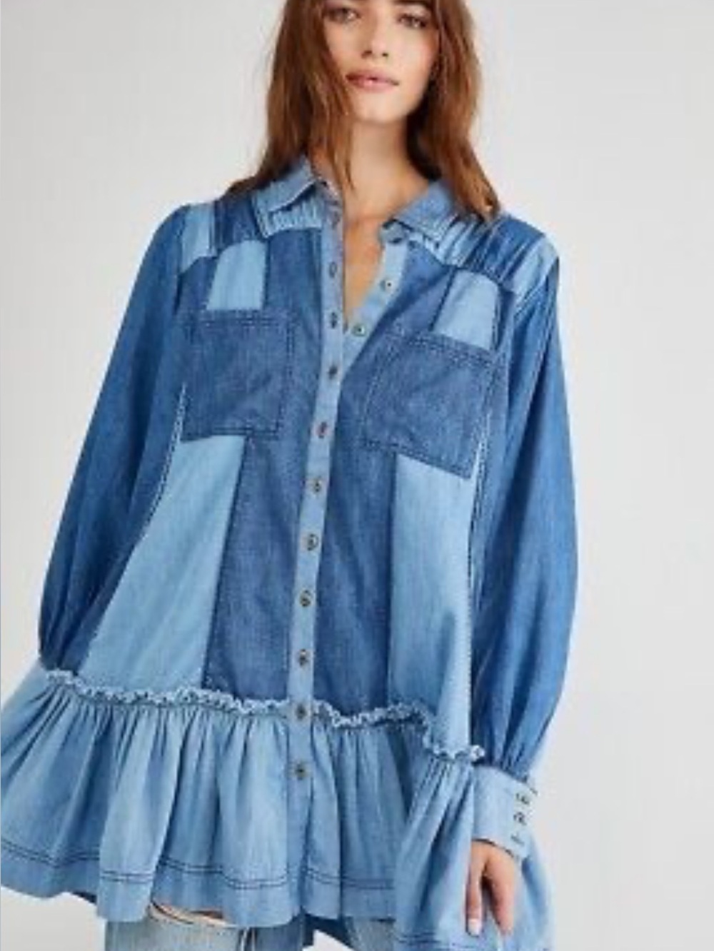 Free People Sunburst Denim Mini Dress